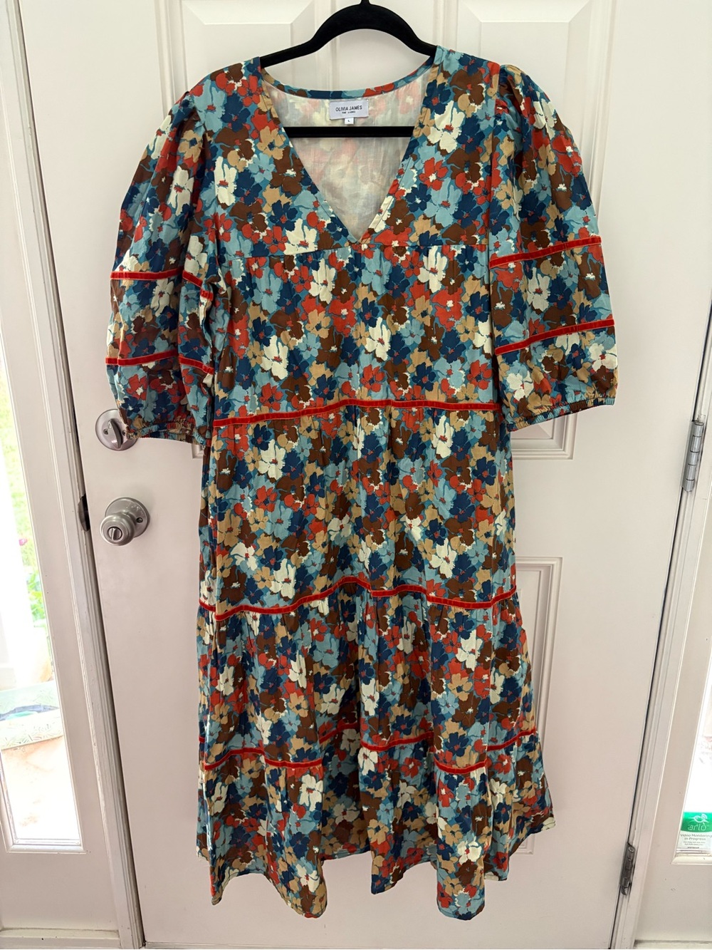 Olivia James The Label Emory Fall Floral Print Midi Dress Size Large